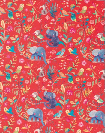 A IMC PAPEL DE REGALO EN BOBINA DE 100 MTS INFANTIL EN CELULOSA SATINADA DISE?O FANTASIA BOSQUE FANTASIA ROJO 84-302100-1