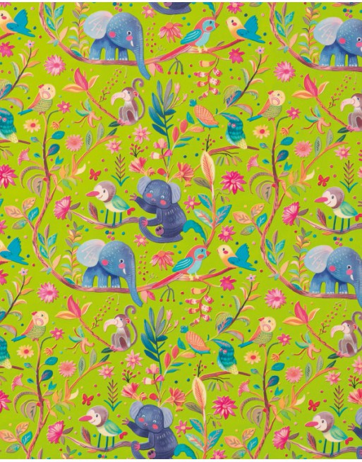 IMC PAPEL DE REGALO EN BOBINA DE 100 MTS INFANTIL EN CELULOSA SATINADA DISE?O FANTASIA BOSQUE FANTASIA VERDE 84-302100-1