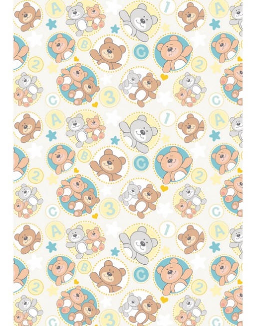 A IMC PAPEL DE REGALO EN BOBINA DE 100 MTS INFANTIL EN CELULOSA SATINADA DISE?O FANTASIA TEDDY BLANCO 84-302100-1