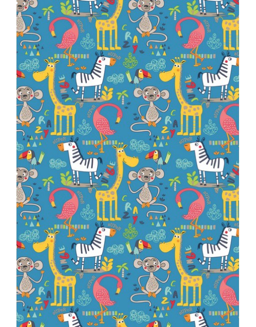 A IMC PAPEL DE REGALO EN BOBINA DE 100 MTS INFANTIL EN CELULOSA SATINADA DISE?O FANTASIA FAUNA AZUL 84-302100-1