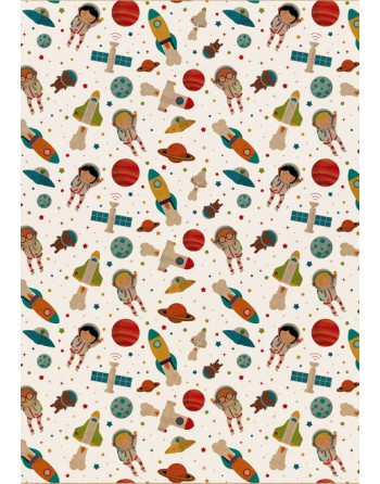 A IMC PAPEL DE REGALO EN BOBINA DE 100 MTS INFANTIL EN KRAFT SATINADO CON DISE?O ASTRONAUTA BLANCO 84-407100-1