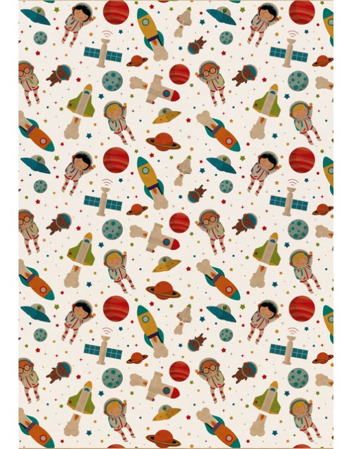 A IMC PAPEL DE REGALO EN BOBINA DE 100 MTS INFANTIL EN KRAFT SATINADO CON DISE?O ASTRONAUTA BLANCO 84-407100-1