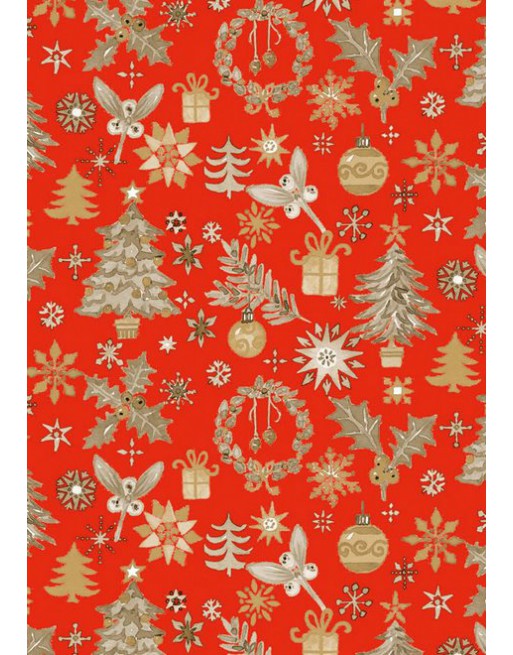A IMC PAPEL DE REGALO EN BOBINA DE 100 MTS NAVIDAD EN CELULOSA SATINADA DISE?O FANTASIA ARBOL ROJO 84-302100-1