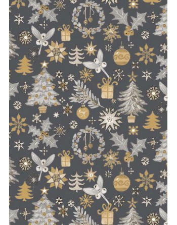 A IMC PAPEL DE REGALO EN BOBINA DE 100 MTS NAVIDAD EN CELULOSA SATINADA DISE?O FANTASIA ARBOL GRIS 84-302100-1