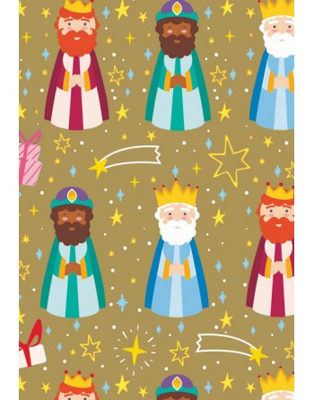 A IMC PAPEL DE REGALO EN BOBINA DE 100 MTS NAVIDAD EN CELULOSA SATINADA DISE?O FANTASIA REYES ORO 84-302100-1