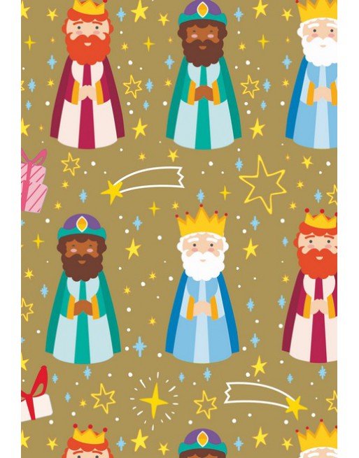 A IMC PAPEL DE REGALO EN BOBINA DE 100 MTS NAVIDAD EN CELULOSA SATINADA DISE?O FANTASIA REYES ORO 84-302100-1