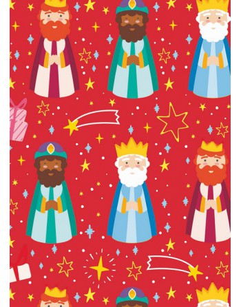 A IMC PAPEL DE REGALO EN BOBINA DE 100 MTS NAVIDAD EN CELULOSA SATINADA DISE?O FANTASIA REYES ROJO 84-302100-1