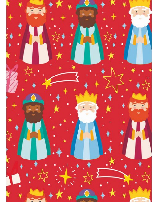 A IMC PAPEL DE REGALO EN BOBINA DE 100 MTS NAVIDAD EN CELULOSA SATINADA DISE?O FANTASIA REYES ROJO 84-302100-1