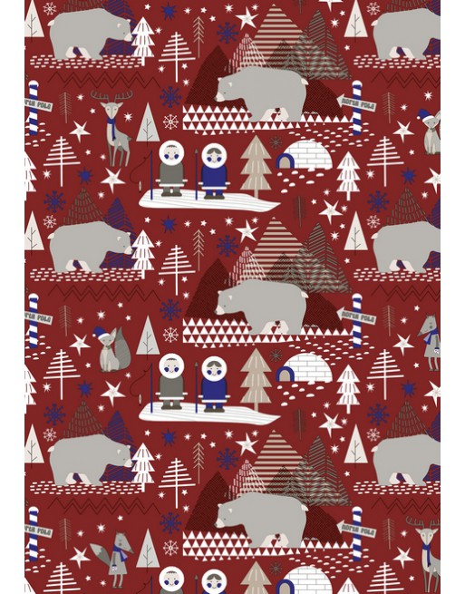 A IMC PAPEL DE REGALO EN BOBINA DE 100 MTS NAVIDAD EN CELULOSA SATINADA DISE?O FANTASIA POLAR ROJO 84-302100-1