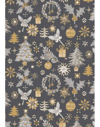 A IMC PAPEL DE REGALO EN BOBINA DE 100 MTS NAVIDAD EN KRAFT VERJURADO DISE?O FANTASIA ARBOL GRIS 84-402100-1