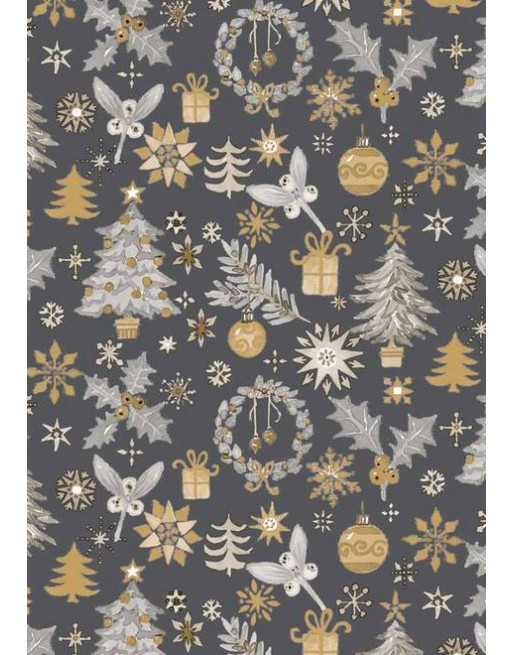 A IMC PAPEL DE REGALO EN BOBINA DE 100 MTS NAVIDAD EN KRAFT VERJURADO DISE?O FANTASIA ARBOL GRIS 84-402100-1