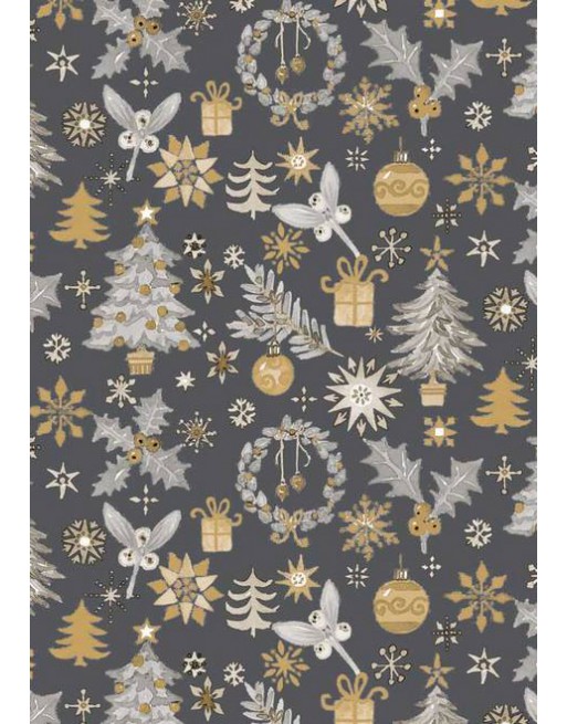 IMC PAPEL DE REGALO EN BOBINA DE 100 MTS NAVIDAD EN KRAFT VERJURADO DISE?O FANTASIA ARBOL GRIS 84-402100-1