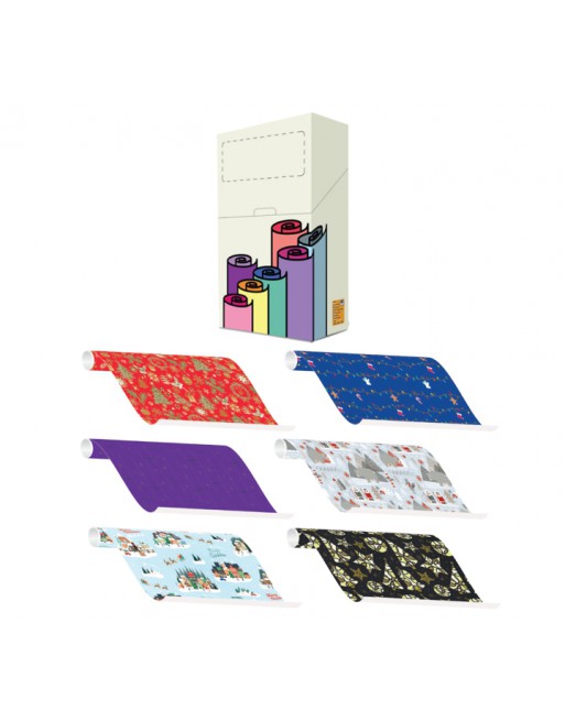 A IMC PAPEL DE REGALO EN CAJA DE 60 ROLLITOS DE 200 CM X 70 CM DE ANCHO EN CALIDAD CELULOSA SATINADA 70GR FANTASIA NAVIDAD 84-30