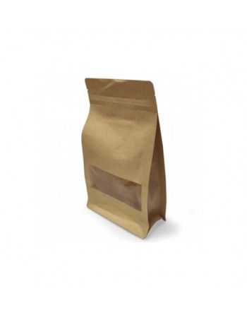 A IBP BOLSA PAPEL KRAFT PLASTIFICACO RECTANGULAR CON VENTANA. BASE CON FUELLE Y AUTOCIERRE MEDIDA 12X20+6 1000 UNIDADES ID-19/10