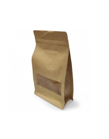 A IBP BOLSA PAPEL KRAFT PLASTIFICACO RECTANGULAR CON VENTANA. BASE CON FUELLE Y AUTOCIERRE MEDIDA 16X26+8 500 UNIDADES ID-19/10/