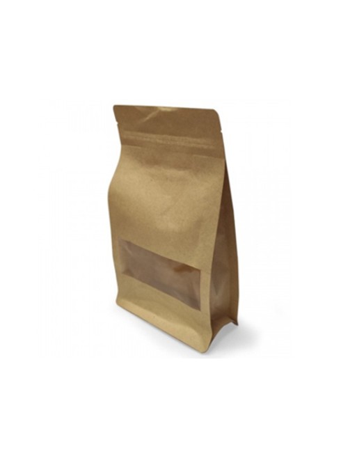 A IBP BOLSA PAPEL KRAFT PLASTIFICACO RECTANGULAR CON VENTANA. BASE CON FUELLE Y AUTOCIERRE MEDIDA 20X30+8 500 UNIDADES ID-19/10/