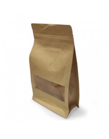 A IBP BOLSA PAPEL KRAFT PLASTIFICACO RECTANGULAR CON VENTANA. BASE CON FUELLE Y AUTOCIERRE MEDIDA 25X35+10 250 UNIDADES ID-19/10