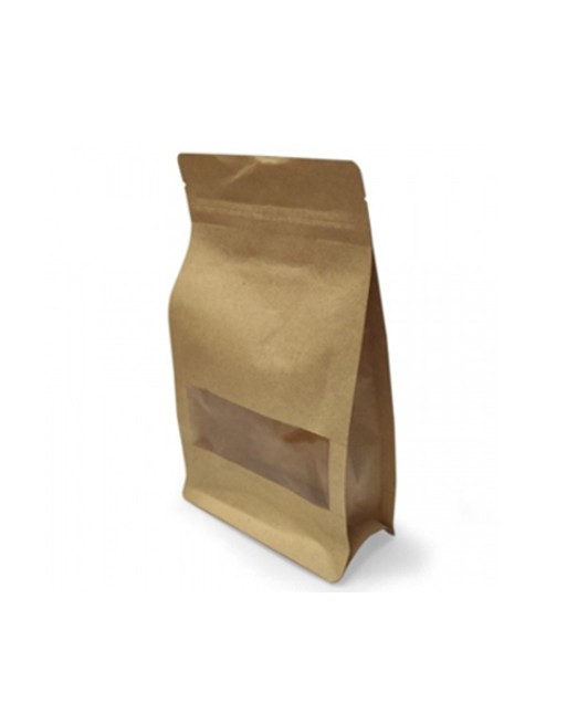 A IBP BOLSA PAPEL KRAFT PLASTIFICACO RECTANGULAR CON VENTANA. BASE CON FUELLE Y AUTOCIERRE MEDIDA 25X35+10 250 UNIDADES ID-19/10
