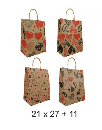 MULTIMARCA 96 BOLSAS KRAFT IMPRESA CON DISE?O CORAZON 21 X 27 + 11 cm - 47776