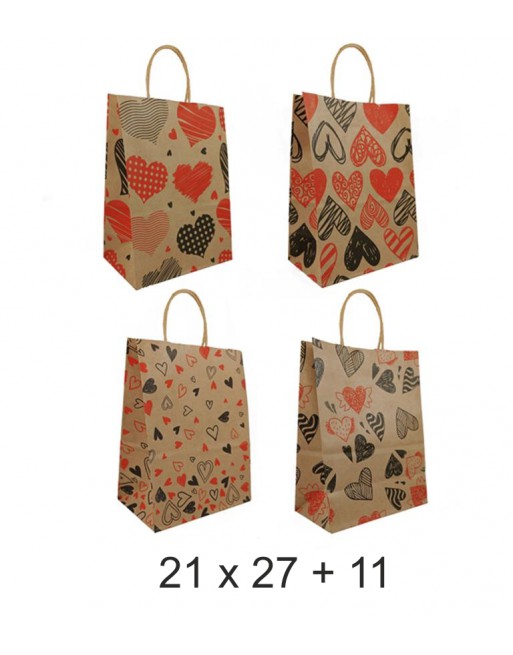 MULTIMARCA 96 BOLSAS KRAFT IMPRESA CON DISE?O CORAZON 21 X 27 + 11 cm - 47776