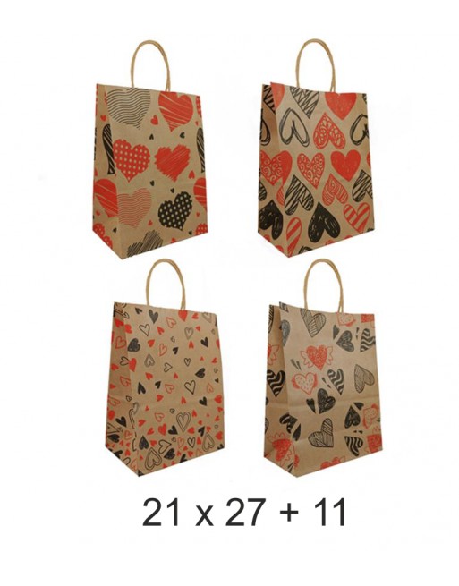 MULTIMARCA 96 BOLSAS KRAFT IMPRESA CON DISE?O CORAZON 21 x 27 + 11 cm - 47776