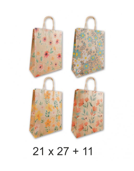 MULTIMARCA 96 BOLSAS KRAFT IMPRESA CON DISE?O FLORAL 21 X 27 + 11 cm - 48246