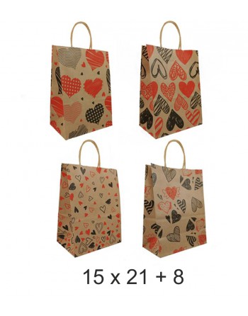 MULTIMARCA 96 BOLSAS KRAFT IMPRESA CON DISE?O CORAZON 15 X 21 + 8 cm - 47775