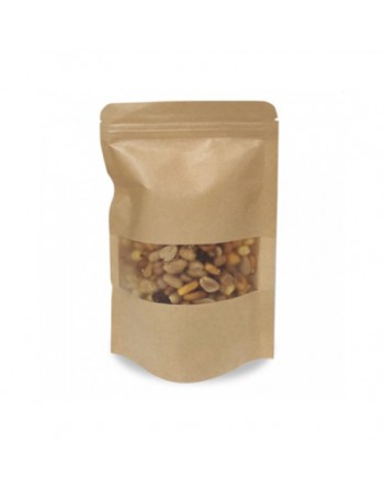 A IBP BOLSA PAPEL KRAFT PLASTIFICACO DOYPACK CON VENTANA. BASE SEMI FUELLE Y AUTOCIERRE MEDIDA 16x26+8 1000 UNIDADES ID-19/30/02