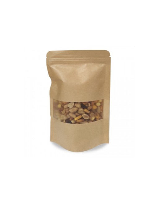 IBP BOLSA PAPEL KRAFT PLASTIFICACO DOYPACK CON VENTANA. BASE SEMI FUELLE Y AUTOCIERRE MEDIDA 16x26+8 1000 UNIDADES ID-19/30/020