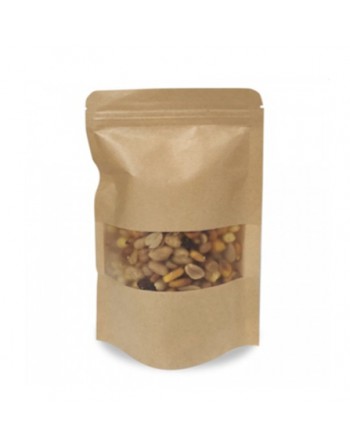 A IBP BOLSA PAPEL KRAFT PLASTIFICACO DOYPACK CON VENTANA. BASE SEMI FUELLE Y AUTOCIERRE MEDIDA 20X30+10 500 UNIDADES ID-19/30/03