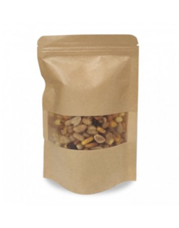 A IBP BOLSA PAPEL KRAFT PLASTIFICACO DOYPACK CON VENTANA. BASE SEMI FUELLE Y AUTOCIERRE MEDIDA 25x35+12 250 UNIDADES ID-19/30/04