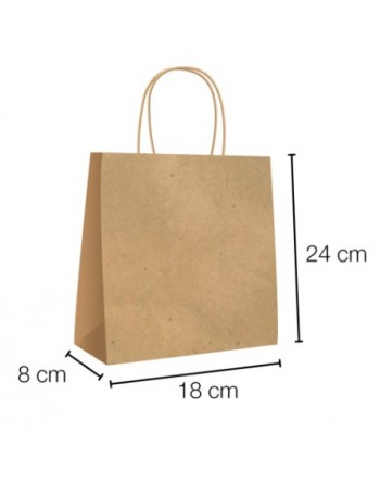 A IBP BOLSA PAPEL KRAFT MARRON CON ASA RIZADA DE 115 GR. VERTICAL BASE ESTANDAR MEDIDA 18X24+8 CAJA 250 UNID ID-19/40/011