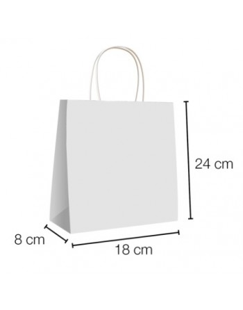 A IBP BOLSA PAPEL KRAFT BLANCO CON ASA RIZADA DE 90 GR. VERTICAL BASE ESTANDAR MEDIDA 18X24+8 CAJA 250 UNID ID-19/40/010