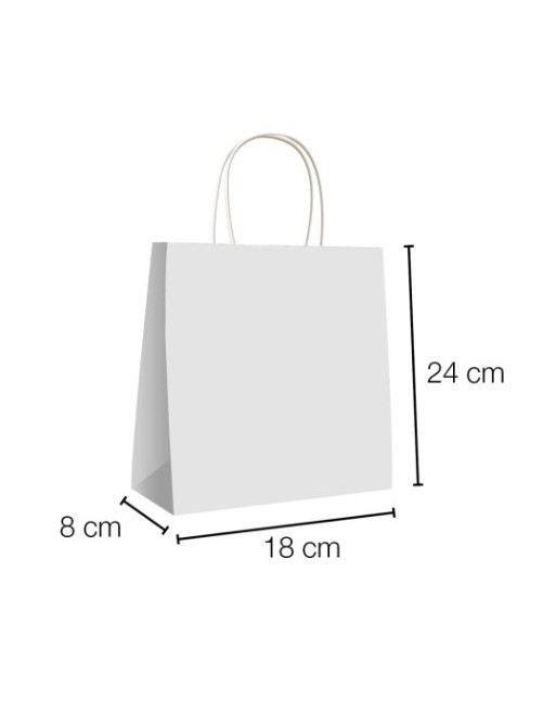 A IBP BOLSA PAPEL KRAFT BLANCO CON ASA RIZADA DE 90 GR. VERTICAL BASE ESTANDAR MEDIDA 18X24+8 CAJA 250 UNID ID-19/40/010