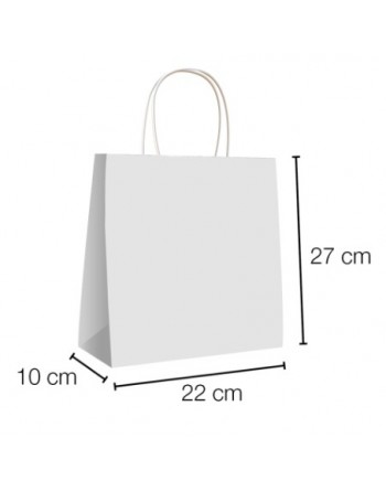 A IBP BOLSA PAPEL KRAFT BLANCO CON ASA RIZADA DE 90 GR. VERTICAL BASE ESTANDAR MEDIDA 22X27+10 CAJA 250 UNID ID-19/40/020
