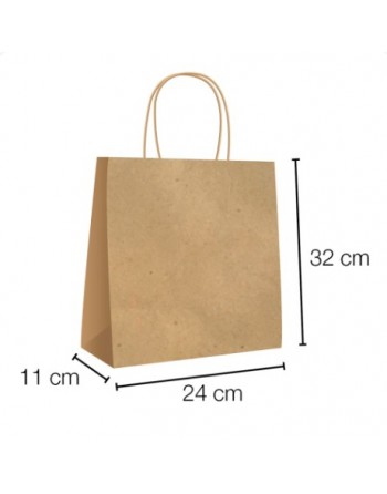 A IBP BOLSA PAPEL KRAFT MARRON CON ASA RIZADA DE 115 GR. VERTICAL BASE ESTANDAR MEDIDA 24X32+11 CAJA 250 UNID ID-19/40/031