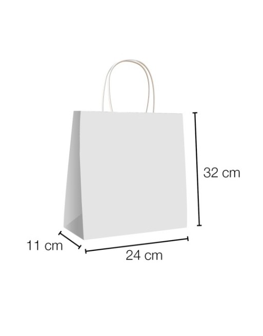 A IBP BOLSA PAPEL KRAFT BLANCO CON ASA RIZADA DE 90 GR. VERTICAL BASE ESTANDAR MEDIDA 24X32+11 CAJA 250 UNID ID-19/40/030