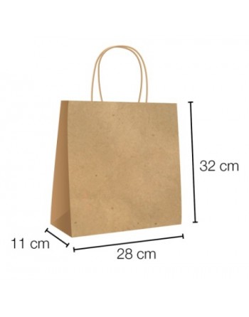 A IBP BOLSA PAPEL KRAFT MARRON CON ASA RIZADA DE 115 GR. VERTICAL BASE ESTANDAR MEDIDA 28X32+11 CAJA 250 UNID ID-19/40/041