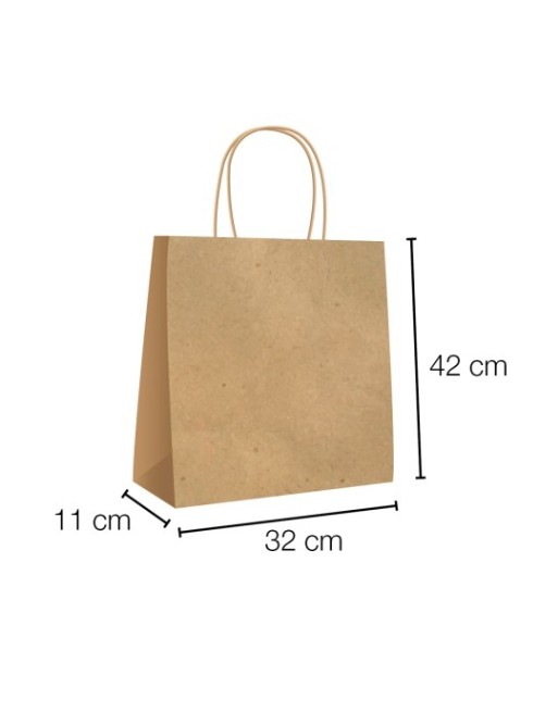 A IBP BOLSA PAPEL KRAFT MARRON CON ASA RIZADA DE 115 GR. VERTICAL BASE ESTANDAR MEDIDA 32X42+11 CAJA 250 UNID ID-19/40/051