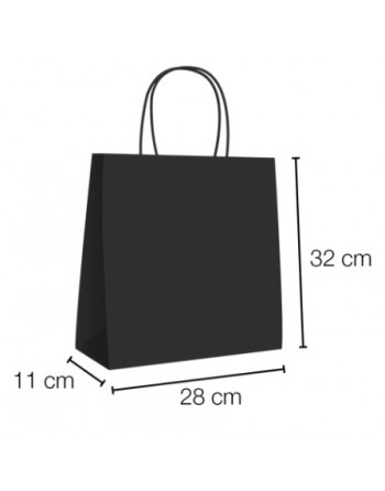 IBP BOLSA PAPEL KRAFT NEGRO CON ASA RIZADA DE 90 GR. VERTICAL BASE ESTANDAR MEDIDA 28X32+11 CAJA 250 UNID ID-19/40/042