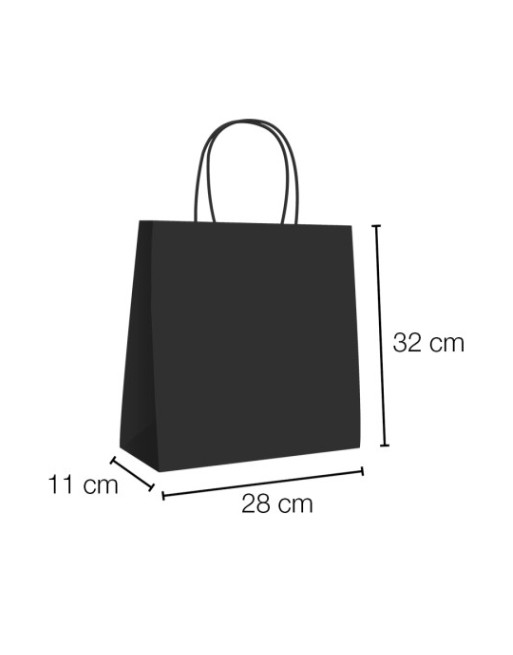A IBP BOLSA PAPEL KRAFT NEGRO CON ASA RIZADA DE 90 GR. VERTICAL BASE ESTANDAR MEDIDA 28X32+11 CAJA 250 UNID ID-19/40/042