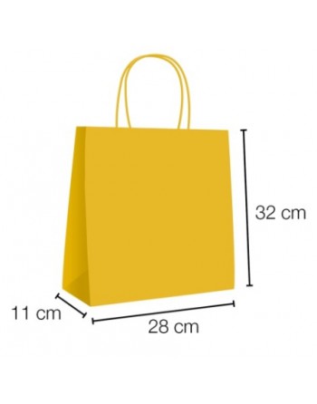 A IBP BOLSA PAPEL KRAFT AMARILLO CON ASA RIZADA DE 90 GR. VERTICAL BASE ESTANDAR MEDIDA 28X32+11 CAJA 250 UNID ID-19/40/043