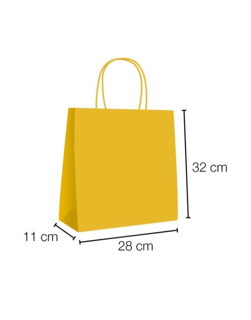 IBP BOLSA PAPEL KRAFT AMARILLO CON ASA RIZADA DE 90 GR. VERTICAL BASE ESTANDAR MEDIDA 28X32+11 CAJA 250 UNID ID-19/40/043