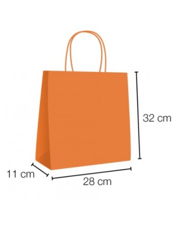 A IBP BOLSA PAPEL KRAFT NARANJA CON ASA RIZADA DE 90 GR. VERTICAL BASE ESTANDAR MEDIDA 28X32+11 CAJA 250 UNID ID-19/40/044