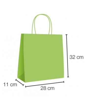 A IBP BOLSA PAPEL KRAFT VERDE CLARO CON ASA RIZADA DE 90 GR. VERTICAL BASE ESTANDAR MEDIDA 28X32+11 CAJA 250 UNID ID-19/40/045
