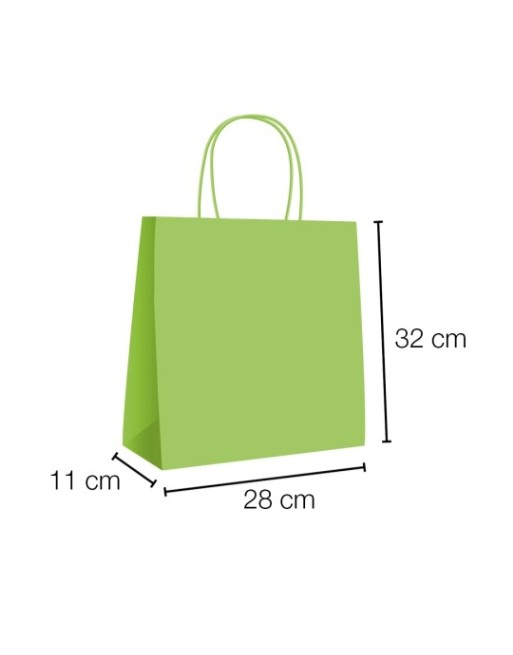 A IBP BOLSA PAPEL KRAFT VERDE CLARO CON ASA RIZADA DE 90 GR. VERTICAL BASE ESTANDAR MEDIDA 28X32+11 CAJA 250 UNID ID-19/40/045