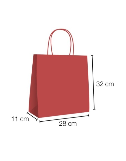 A IBP BOLSA PAPEL KRAFT ROJO CON ASA RIZADA DE 90 GR. VERTICAL BASE ESTANDAR MEDIDA 28X32+11 CAJA 250 UNID ID-19/40/049