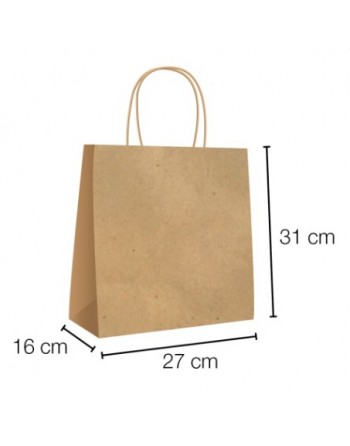 A IBP BOLSA PAPEL KRAFT MARRON CON ASA RIZADA DE 115 GR. VERTICAL BASE ANCHA MEDIDA 27X31+16 CAJA 250 UNID ID-19/40/201