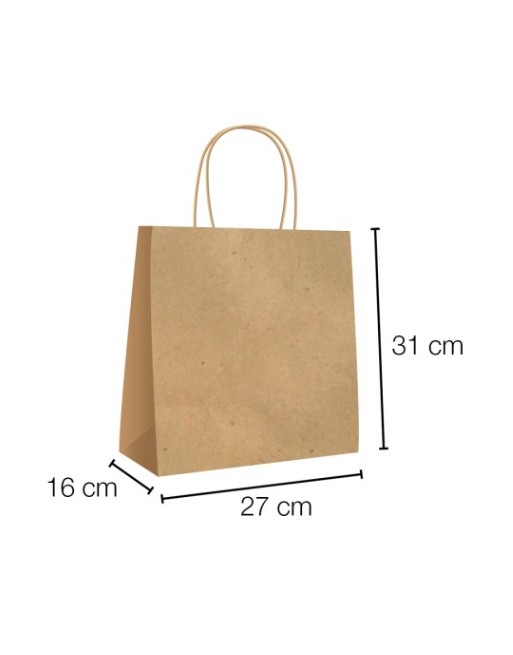IBP BOLSA PAPEL KRAFT MARRON CON ASA RIZADA DE 115 GR. VERTICAL BASE ANCHA MEDIDA 27X31+16 CAJA 250 UNID ID-19/40/201