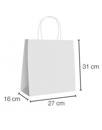 IBP BOLSA PAPEL KRAFT BLANCO CON ASA RIZADA DE 110 GR. VERTICAL BASE ANCHA MEDIDA 27X31+16 CAJA 250 UNID ID-19/40/200